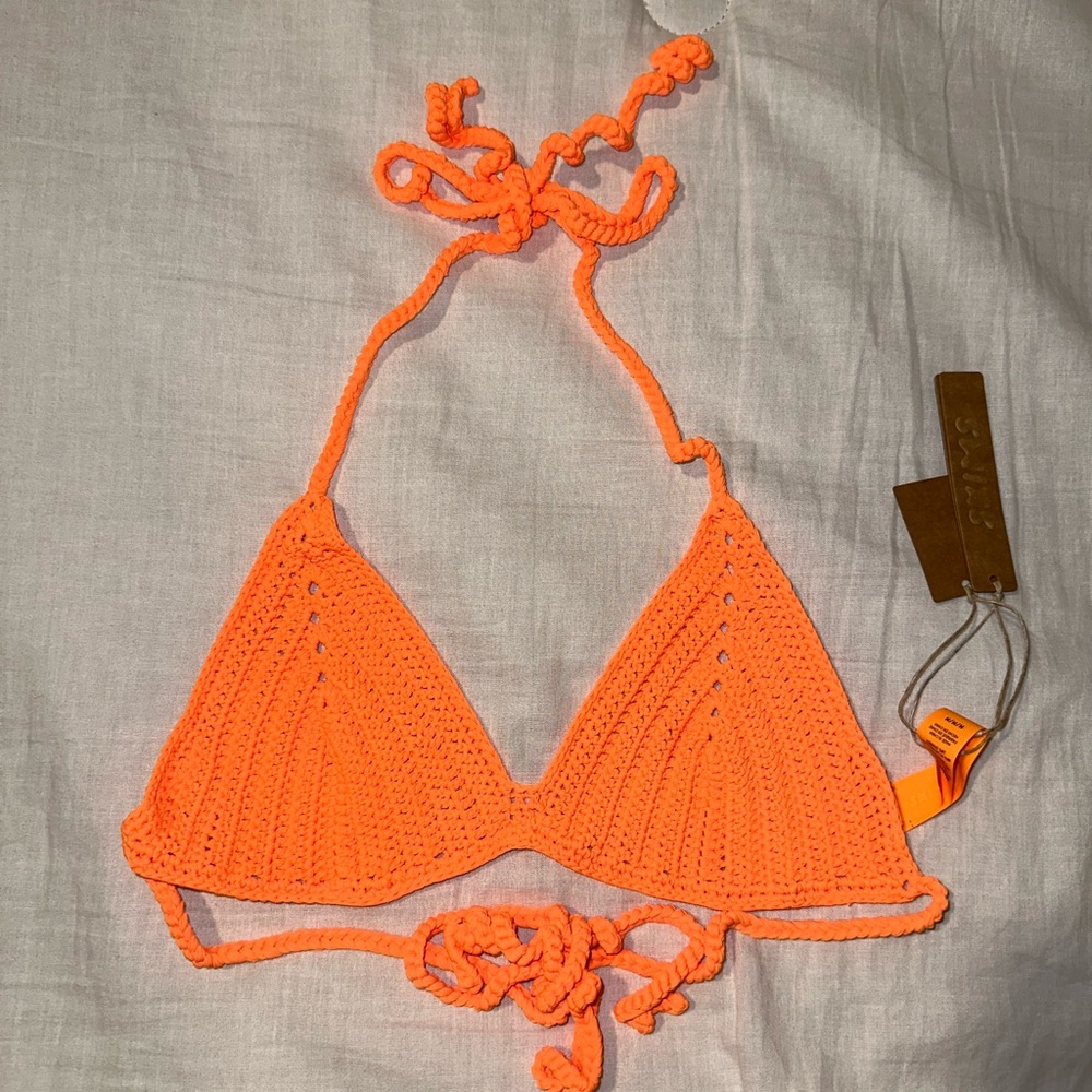 NWT Skims Crochet Swim Triangle Bikini Top - 3X orange